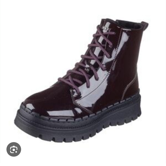 Skechers Women's Memory Foam Platform Burgundy Combat Boots With Faux Lining